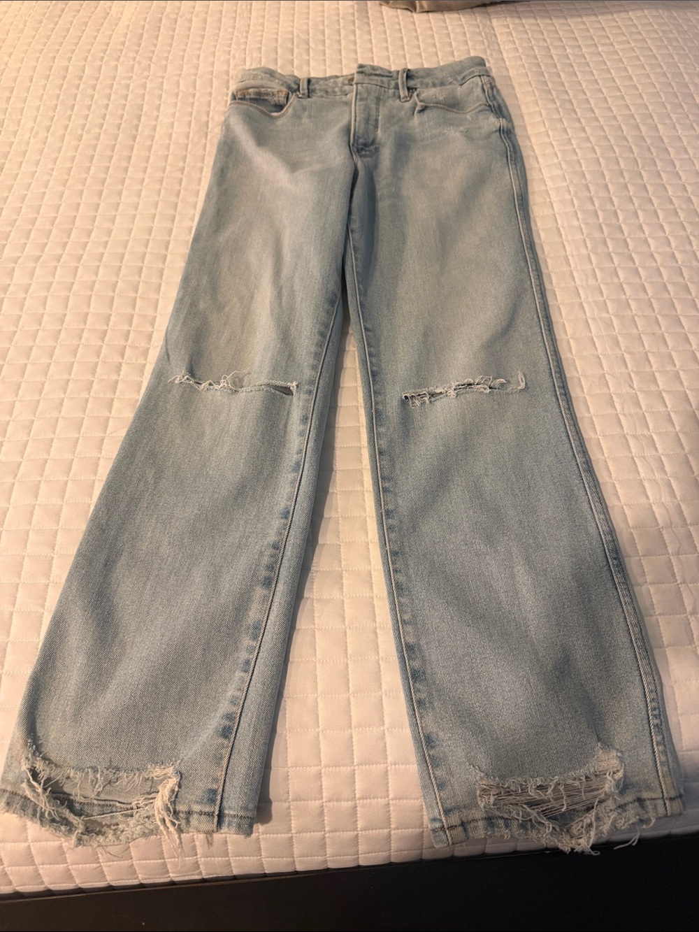 Good American Light Blue Wide-Leg Distressed Jeans